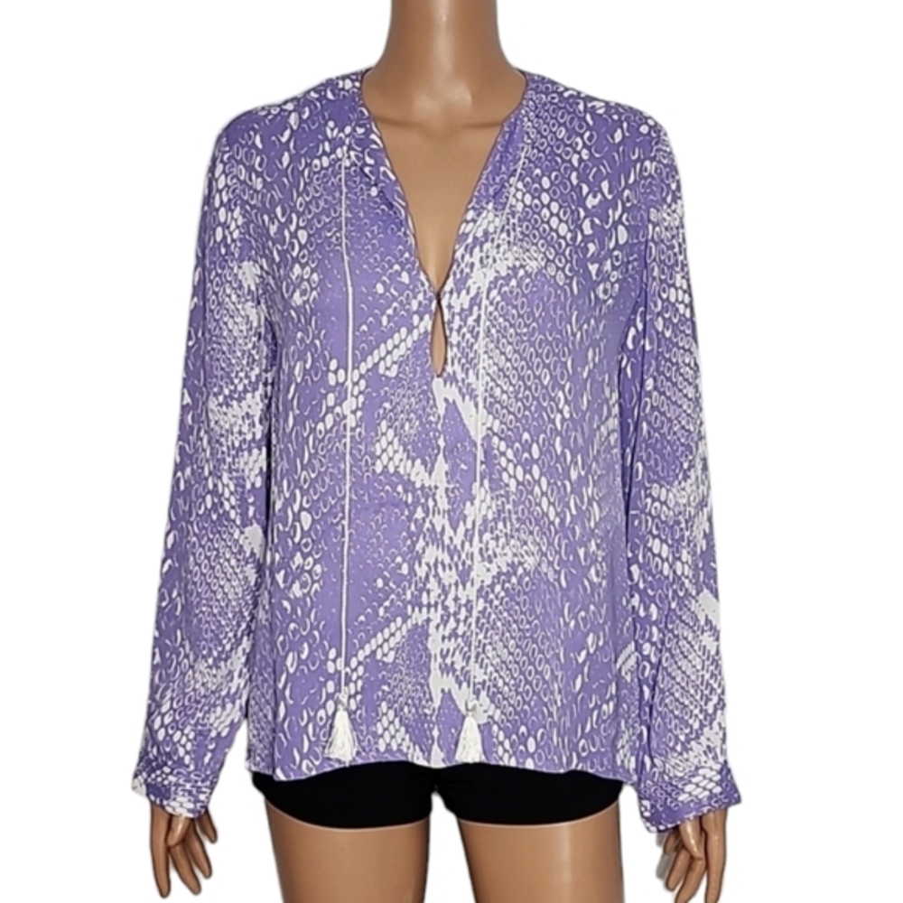 Karina Grimaldi Women's longโ sleeve blouse purple/white Size XS 100% Rayon